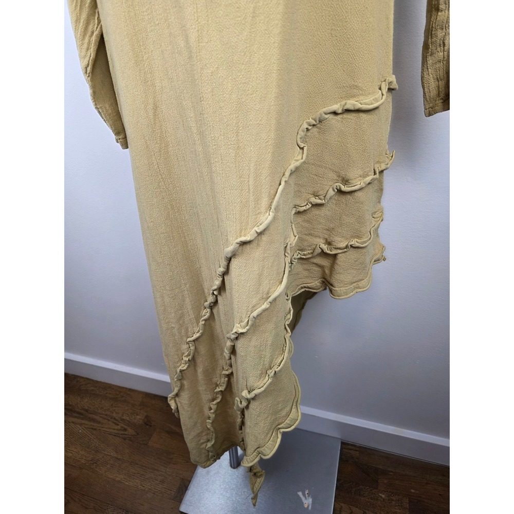 Oh My Gauze Tan Cotton Asymmetrical Ruffle Tunic Dress Lagenlook OS - Picture 4 of 7